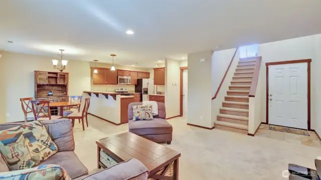 The design has a great room affect with closeness and separation at the same time.