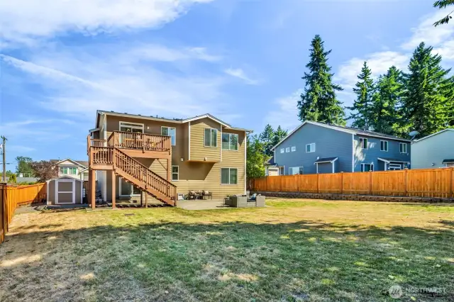 Backyard View to Deck and Patio
