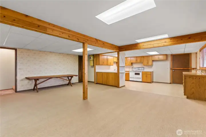Downstairs where there is a 2nd kitchen and entrance.