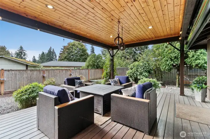 This is a quiet and peaceful area.  Covered back deck with lighting.  It is a beautifully built structure.