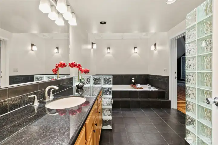 The primary bath is spacious.