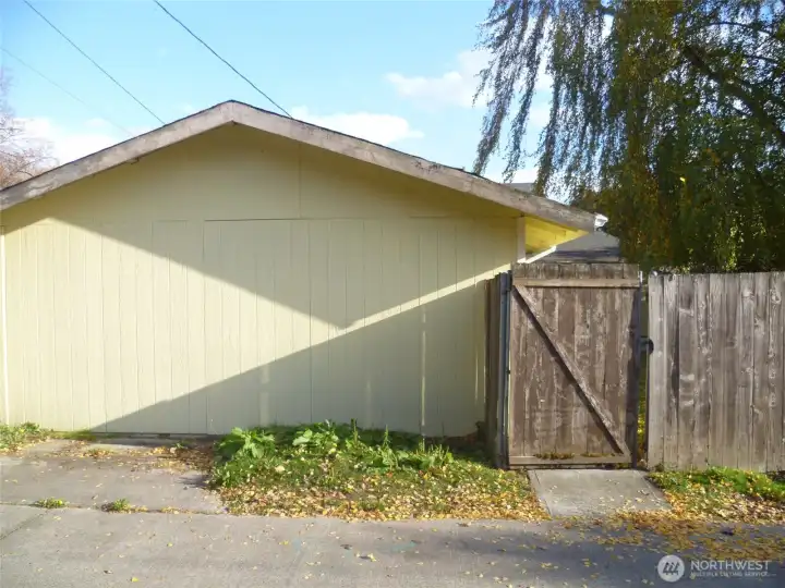View of garage from back alley.