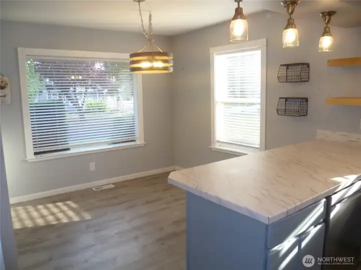 View of dining room from kitchen