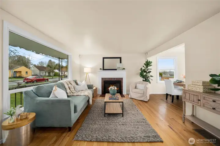 Spacious living room.  This photo shows the entry to the dining area.