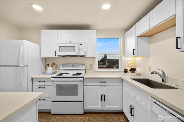 Newer cabinets and countertops.