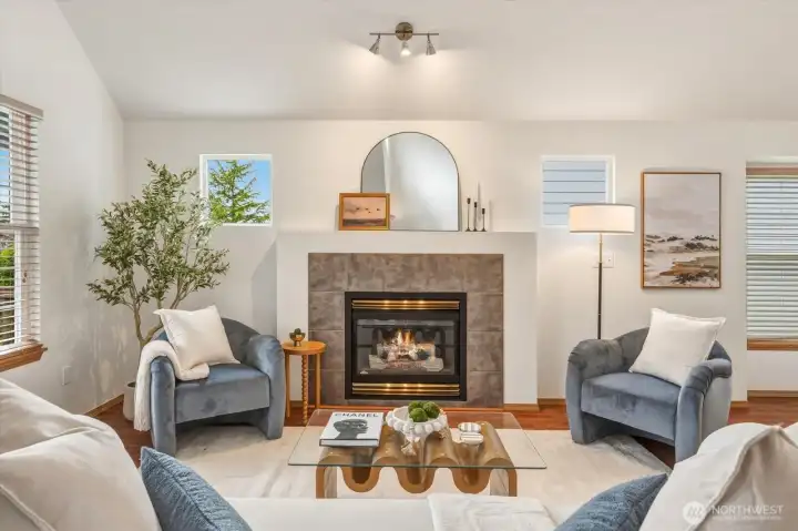 Gas fireplace creates a warm focal point for everyday living and entertaining.