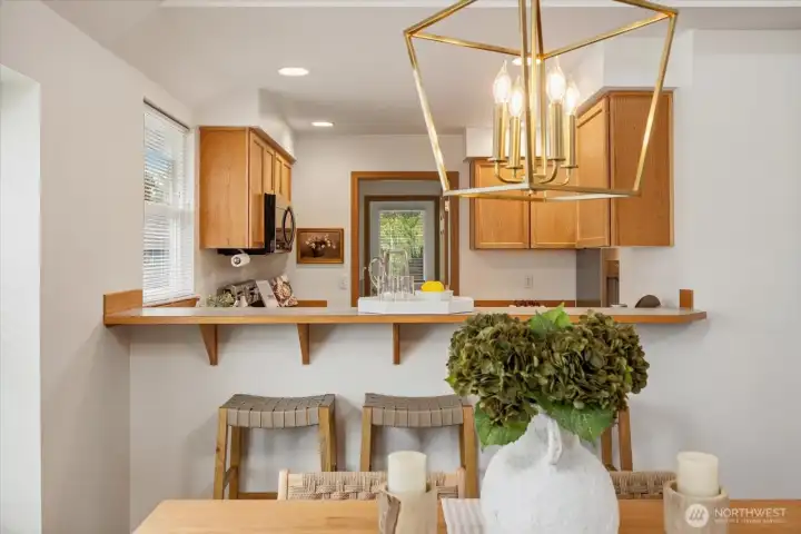 Brand-new designer-picked chandelier adds sophistication and elegance.