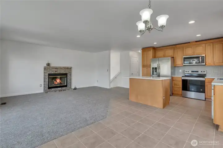 Wood burning fireplace.