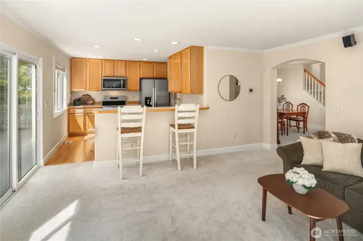 The spacious kitchen sits just off the living area, providing an open, connected feel with plenty of room to cook, gather, and entertain.