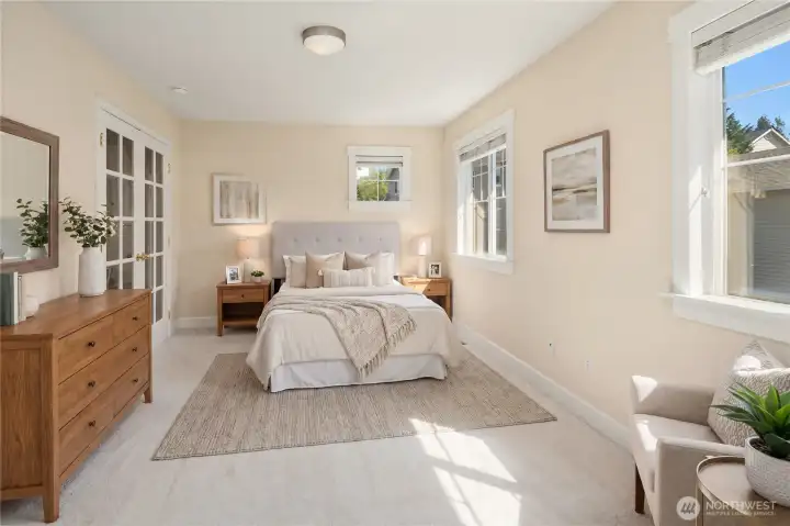 Room is virtually staged. Upstairs room #2.