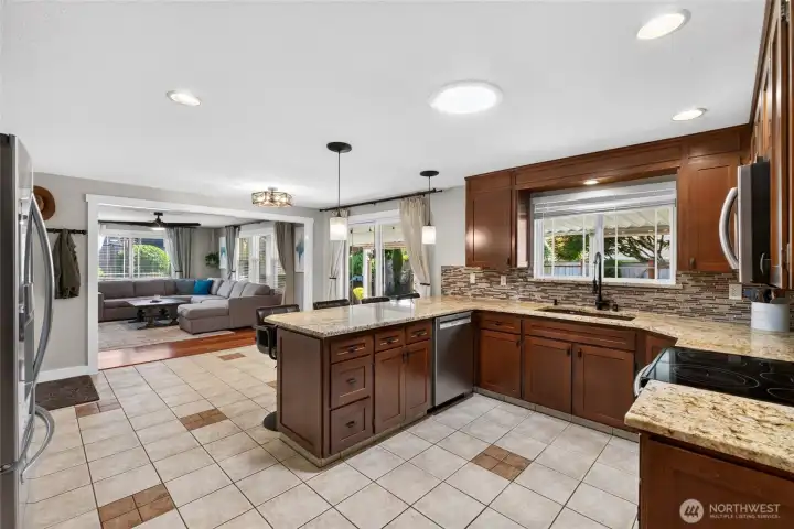 The spacious & open kitchen and family room space create a nice environment for casual & easy living.