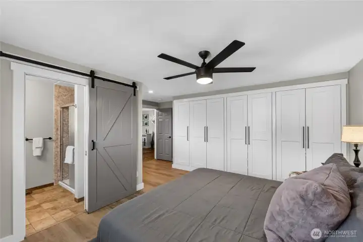 The new custom closet features drawers, shelving & chargeable lighting and offer space for so much clothing & shoes