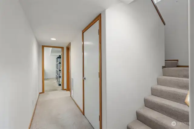 Down the stairs to the finished daylight basement.