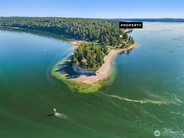 Drone shot of the Southern tip of Harstine Island.