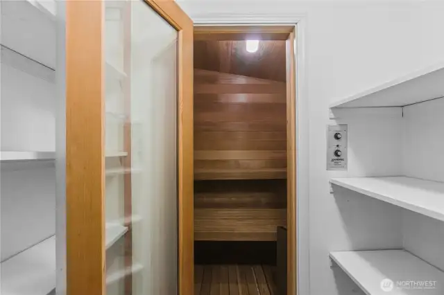 Large walk-in pantry in garage as well as a SAUNA