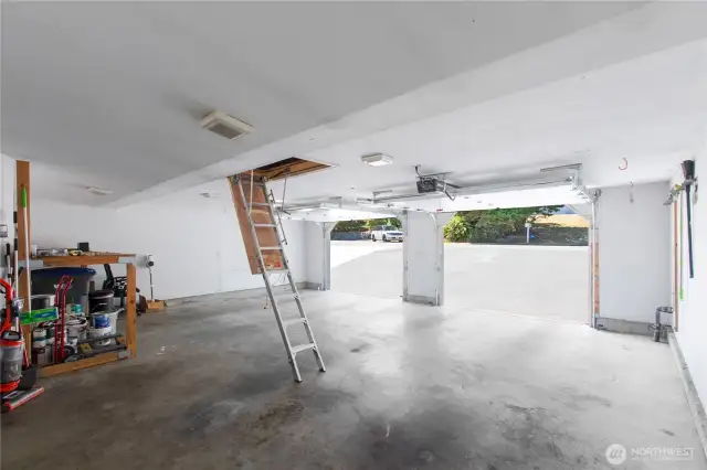 2-car attached garage with attic storage
