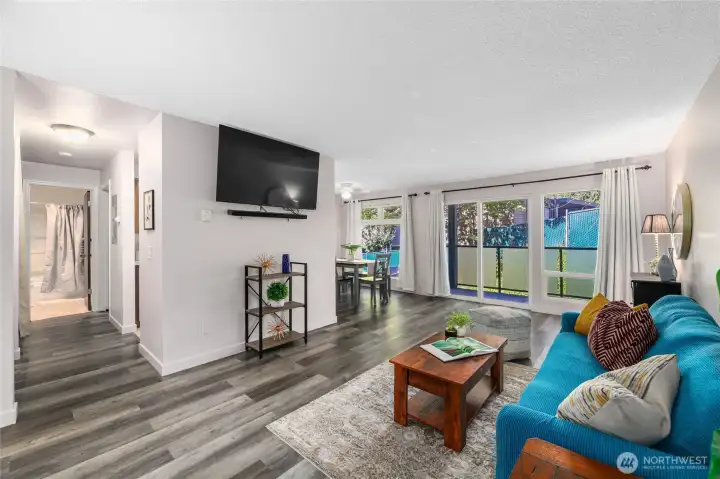 Light and Bright with a Wall of Windows in your Living and Dining Room.
