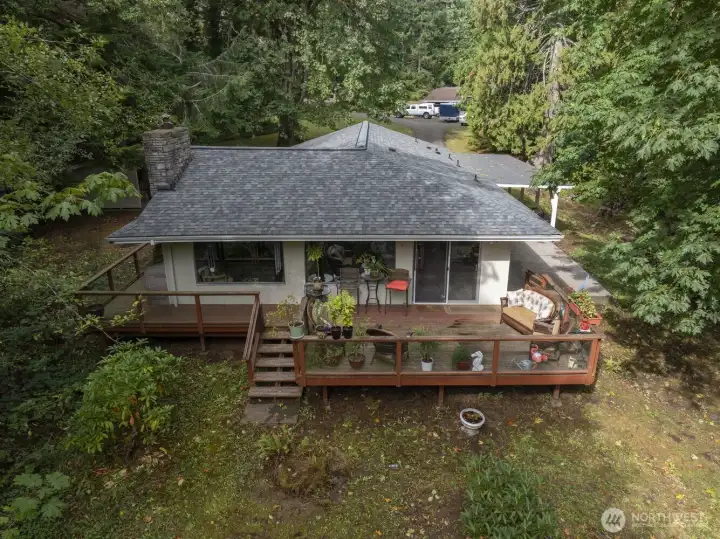 Large deck facing 2 waters merging