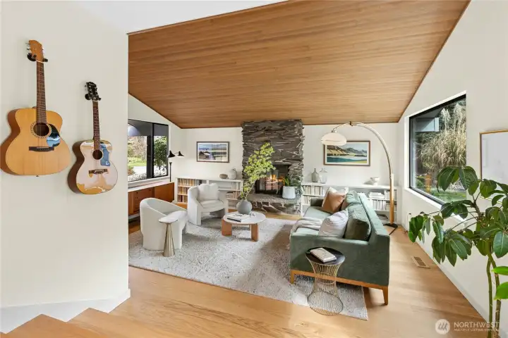 The living room. A wall was removed here to open up and unify the spaces.