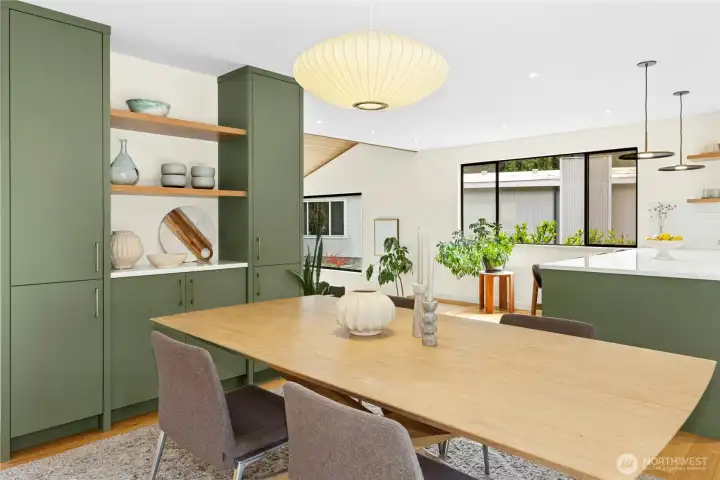 A wonderful built-in buffet was added in the remodel. Terrific extra kitchen storage paired with modern style.