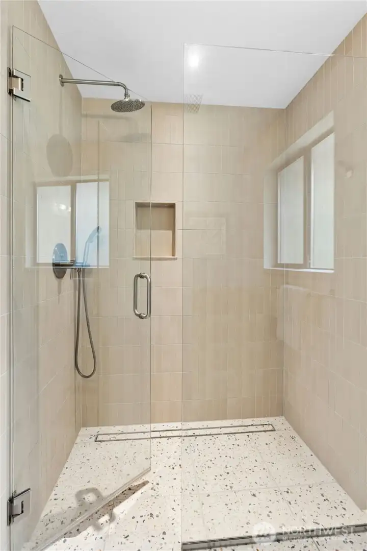 The oversized shower in the main bathroom.