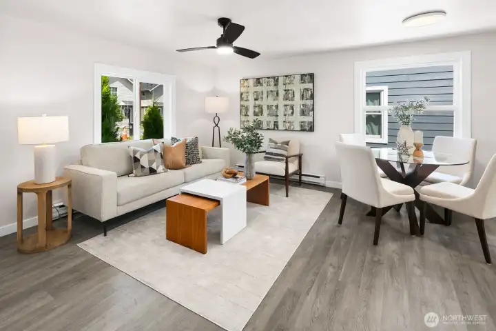 Living room and dining space