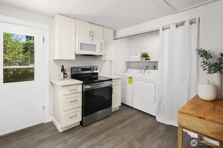 Full size washer and dryer in kitchen space