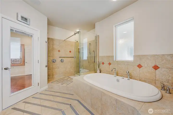 Elegant tile and glass.