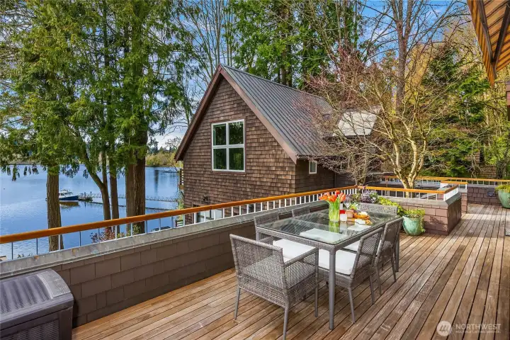 The guest house and main home are attached through the decking.