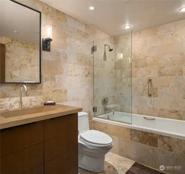 This bathroom serves the second bedroom.