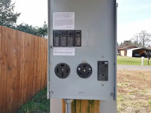 Power plugs on back-side of the electrical panel/pole.