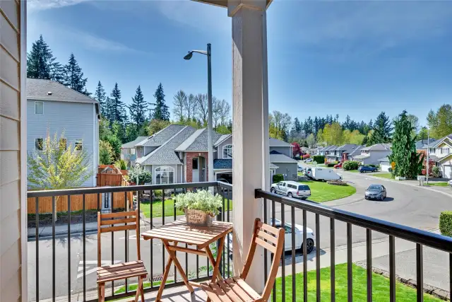 This quaint balcony is perfect for that morning cup of coffee.