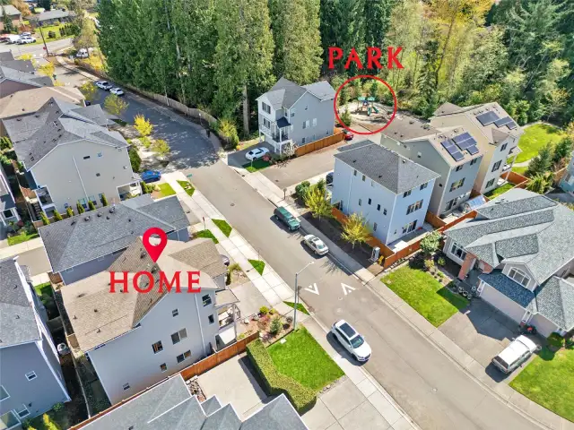 The community playground is just steps away from the home.