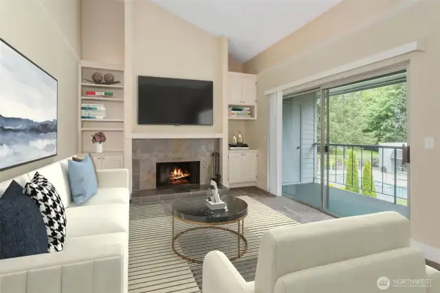 Living room with vaulted ceilings