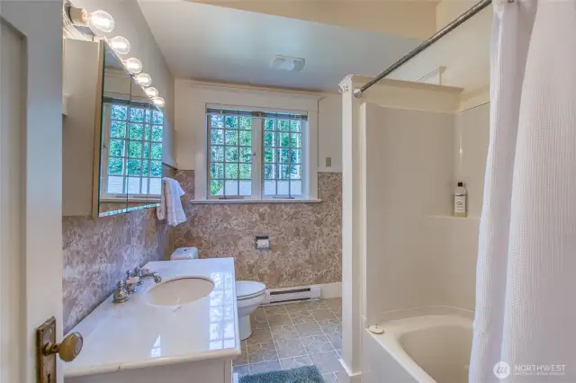There is a full bathroom on the main level.