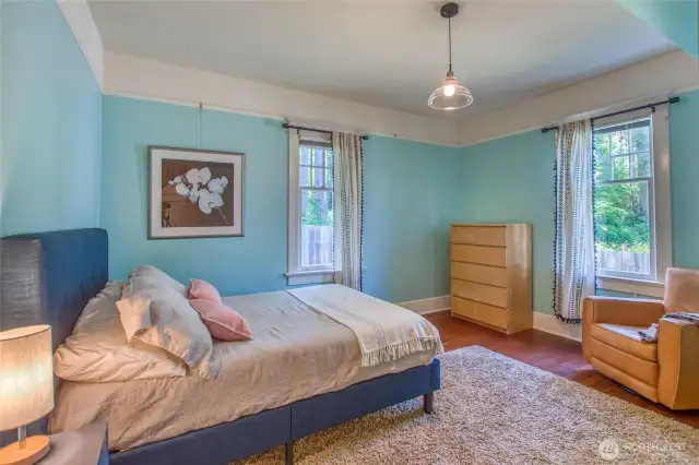 The back bedroom has two closets.
