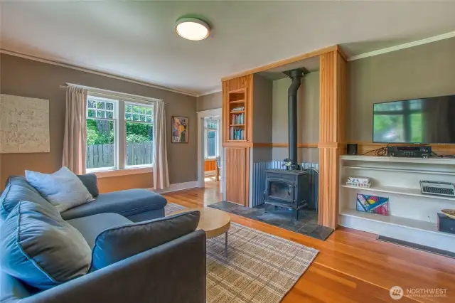 the bungalow has charming spaces and built-ins.