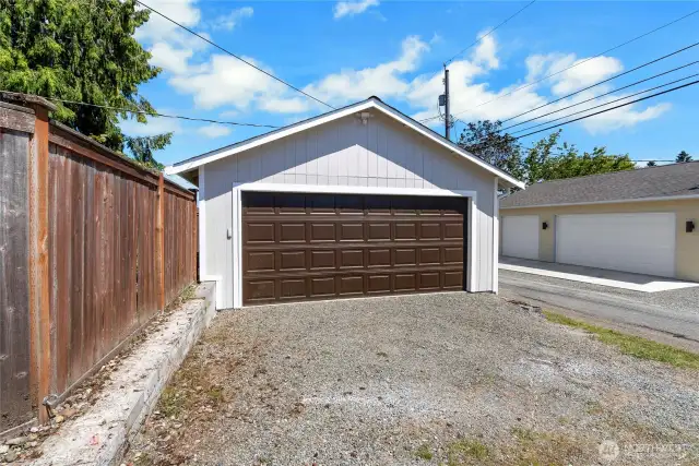 Double car garage on the back alley with TONS of built-in storage