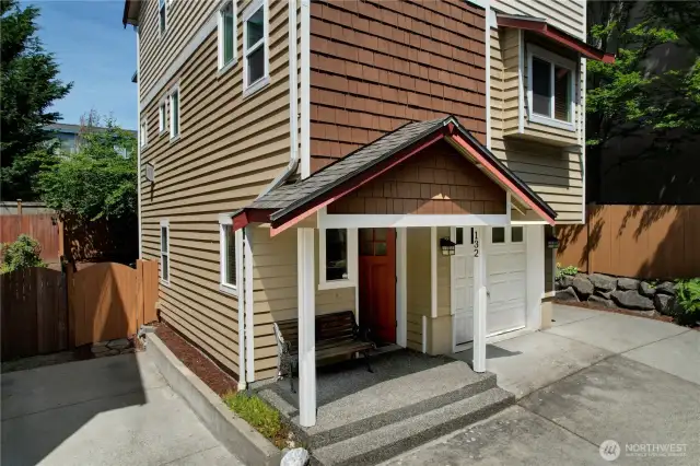 Covered Entryway with Seating Area