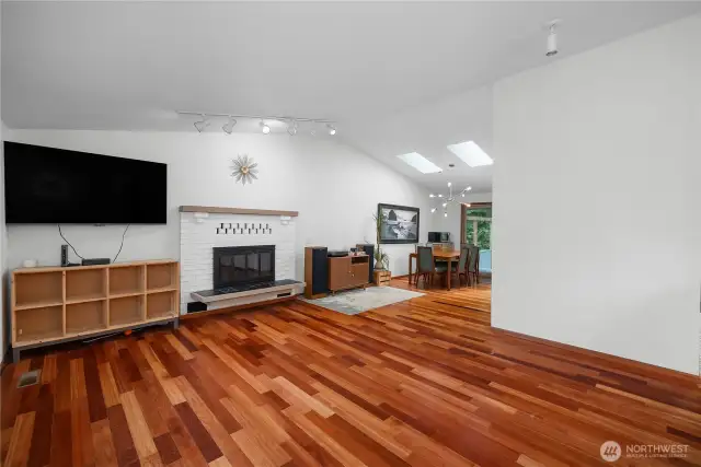 Vaulted ceilings and a nice Brick fireplace.