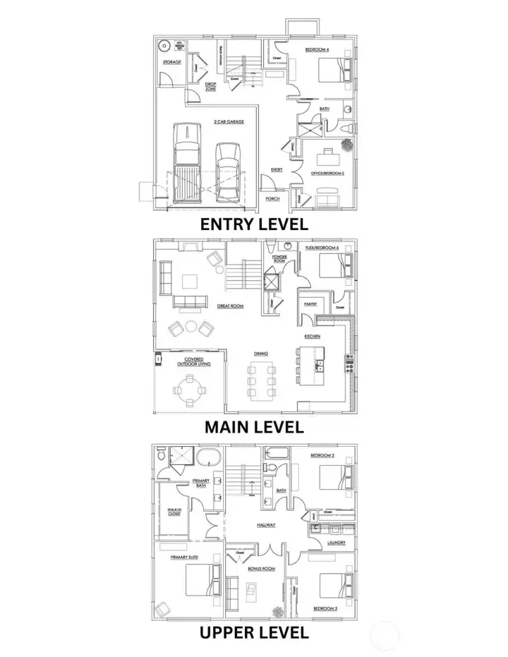 Three levels of luxury living with nearly 4,000 sq. ft. of heated living space, plus a two-car garage.