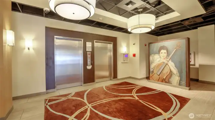 Lobby entrance with 2 elevators.