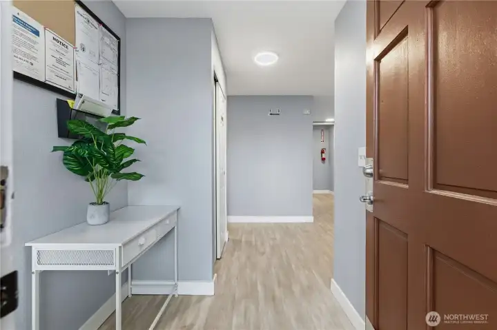 Entry way, landing area for bulletin board