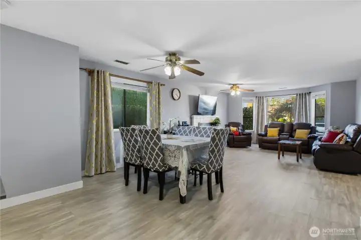 Open dining and living area