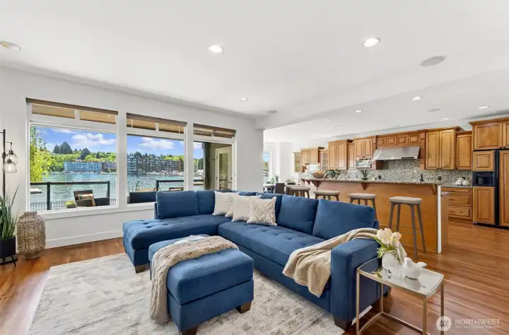 Spacious family room opens to the kitchen and outdoor living.