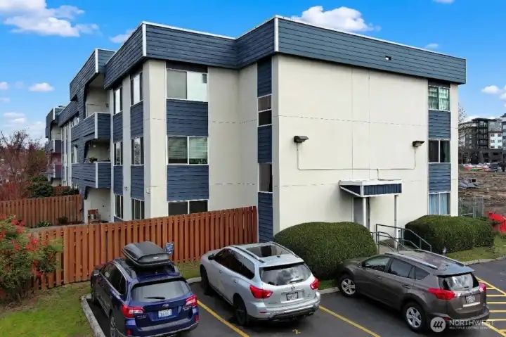 Unit is located on the south east corner of the building.  Stairway access from this parking area.