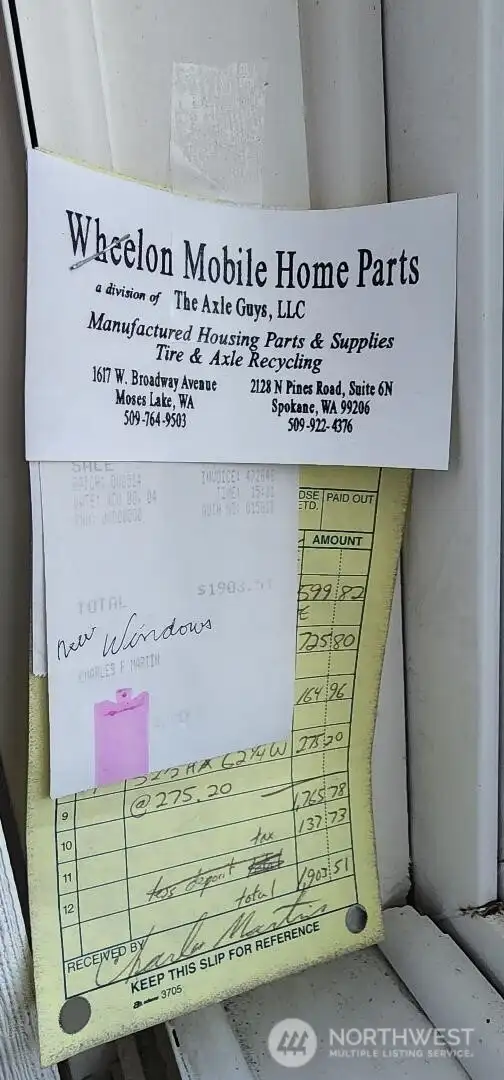 Receipt showing storm window upgrades