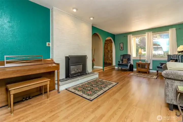 Living room fireplace.