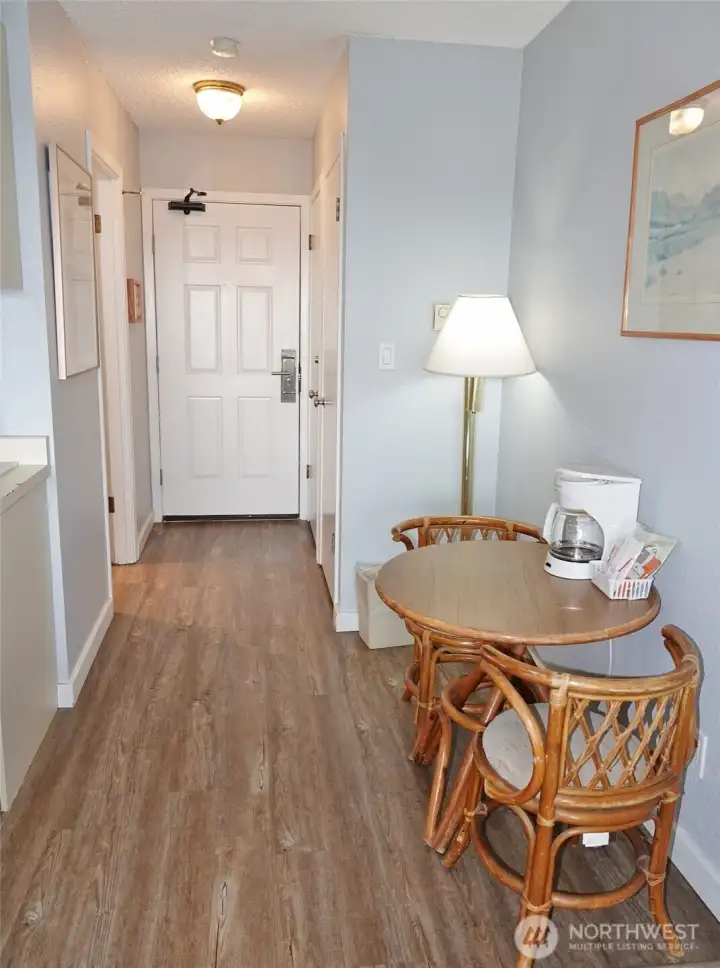 Entry & Breakfast Area. (Owner's locked closet is on the right. Bathroom is on the left.) Owner's Locked Closet is to the right. Bathroom is to the left.