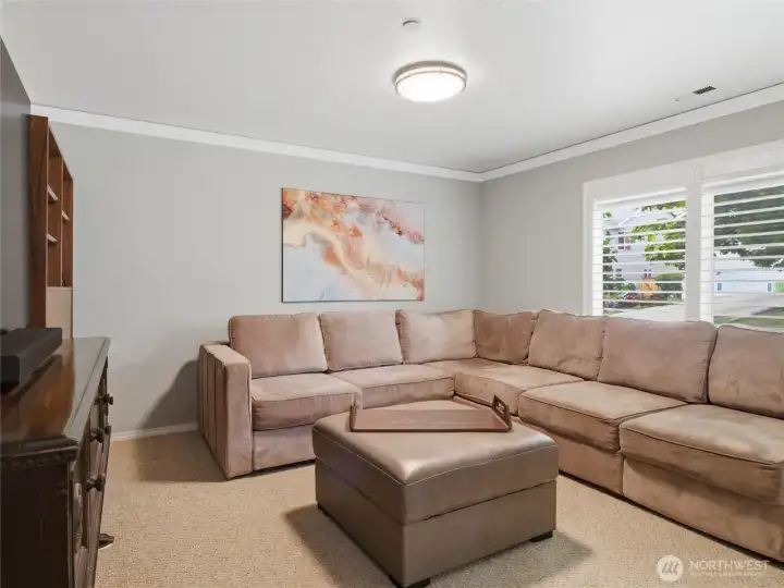 The main-level flex space works well as a second living area, media room, playroom, home office, or guest retreat. The main-level flex space works well as a second living area, media room, playroom, home office, or guest retreat.